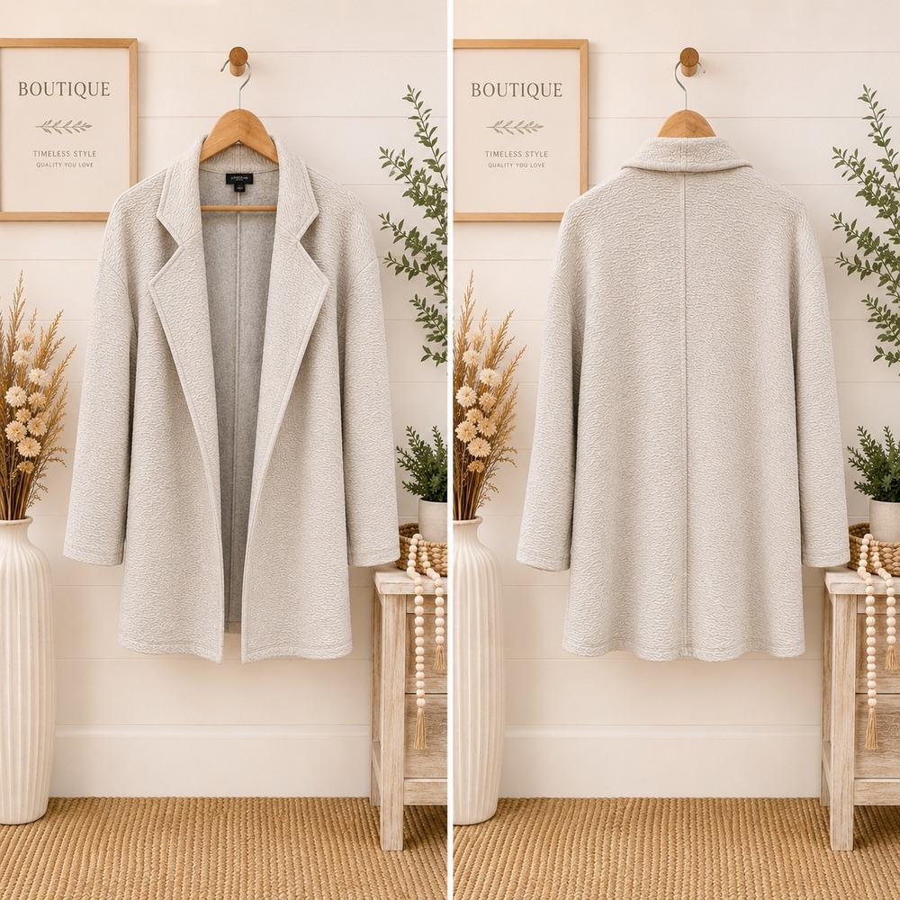 Ann Taylor Factory Womens Gray Textured Open Front Coatigan Jacket Size L 490566